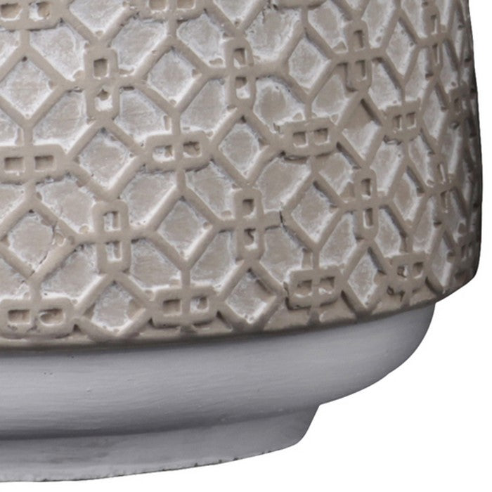 Cement Pot with Octagonal Interlocked Pattern, Set of 2, Gray and Brown