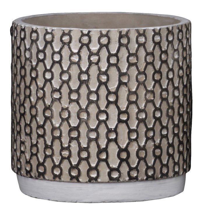 Cement Pot with Interweaved Pattern, Set of 2, Brown and Black