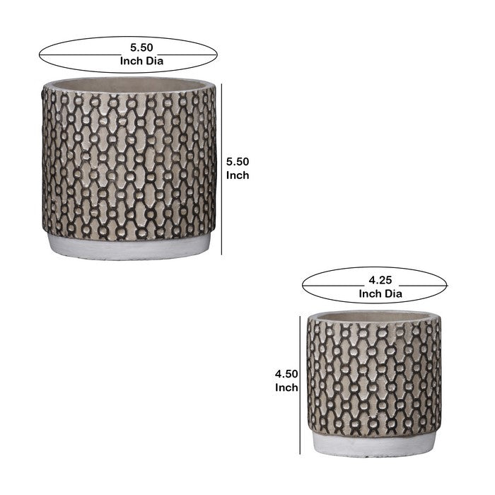 Cement Pot with Interweaved Pattern, Set of 2, Brown and Black