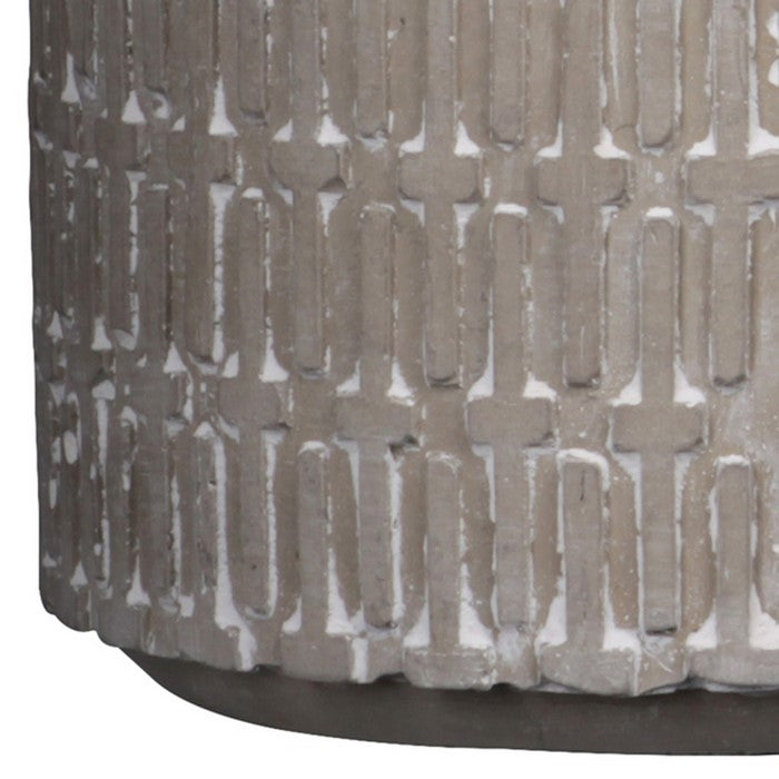 Round Cement Pot with Embossed Cross Pattern, Set of 2 , Gray