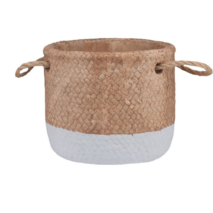 Round Cement Basket with Rope Handles, Small, Set of 2, Gray and Brown