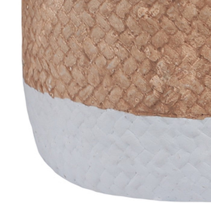 Round Cement Basket with Rope Handles, Small, Set of 2, Gray and Brown