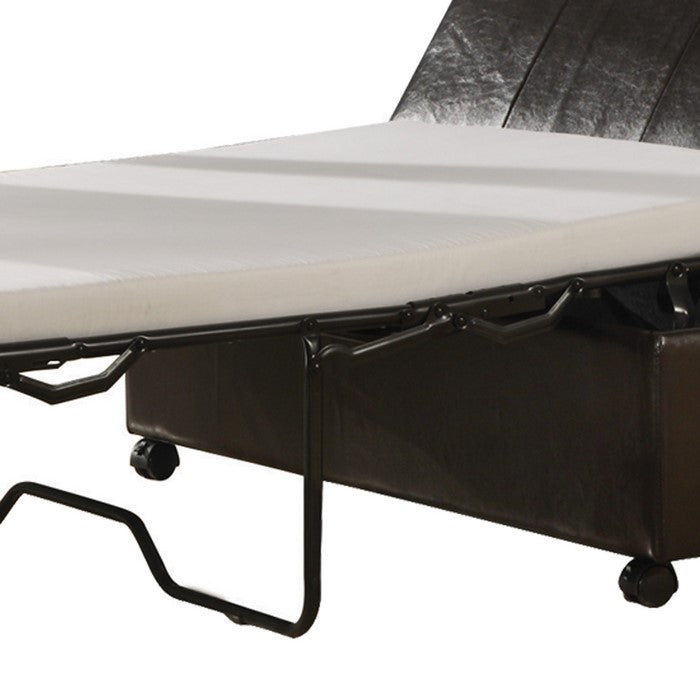 Leatherette Wooden Frame Ottoman Sleeper with Casters, Dark Brown