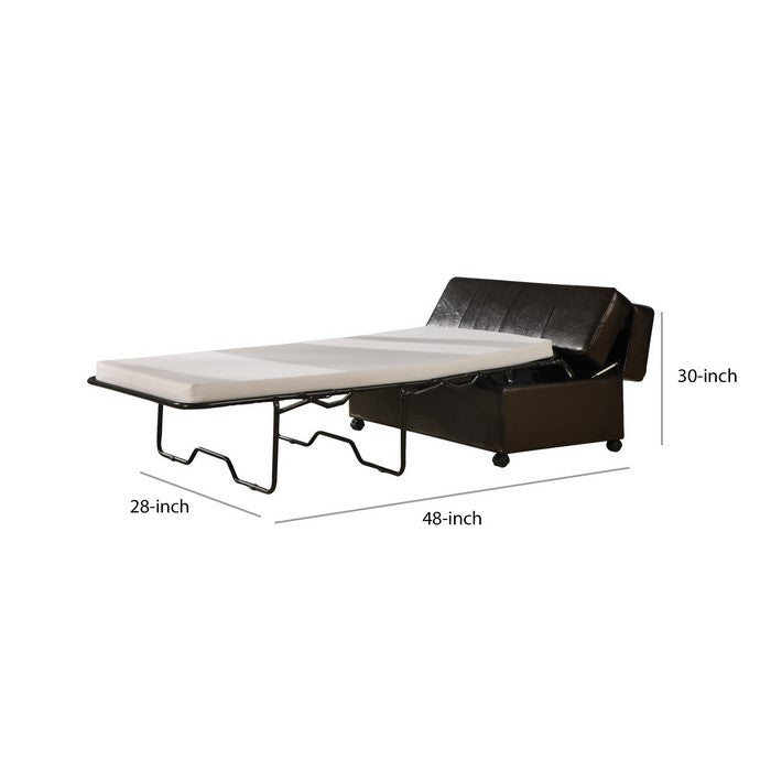 Leatherette Wooden Frame Ottoman Sleeper with Casters, Dark Brown
