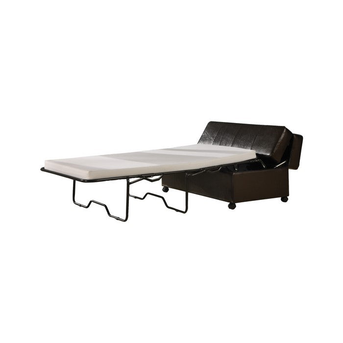 Leatherette Wooden Frame Ottoman Sleeper with Casters, Dark Brown