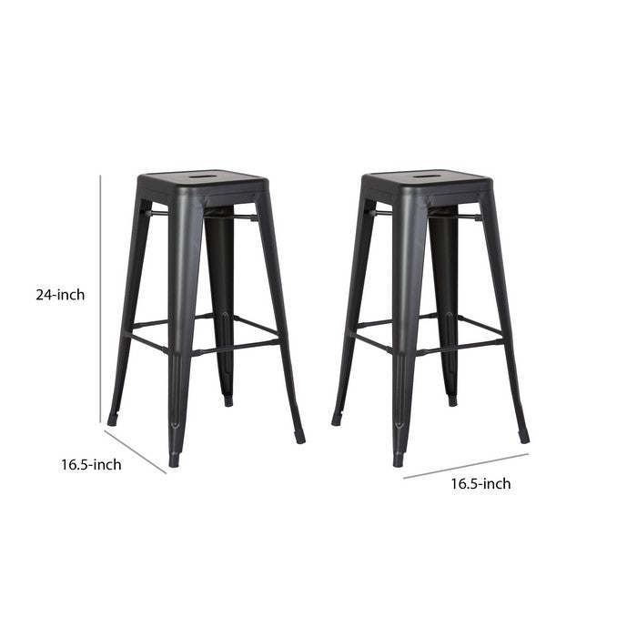 Square Wooden Counter Stool with Metal Peg Legs, Set of 2, Distressed Black
