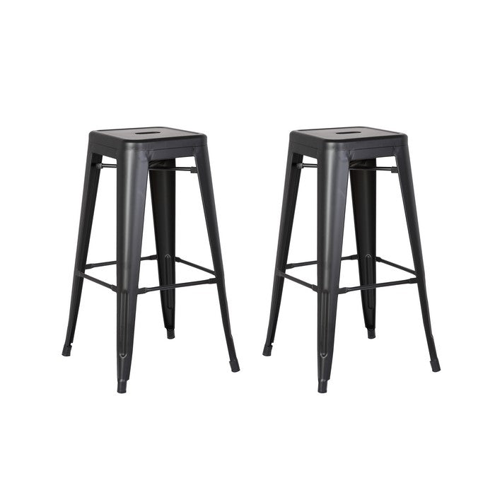 Square Wooden Counter Stool with Metal Peg Legs, Set of 2, Distressed Black