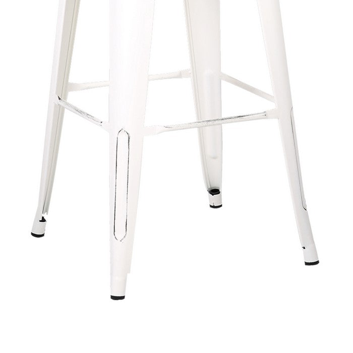 Square Wooden Counter Stool with Metal Peg Legs, Set of 2, Distressed White