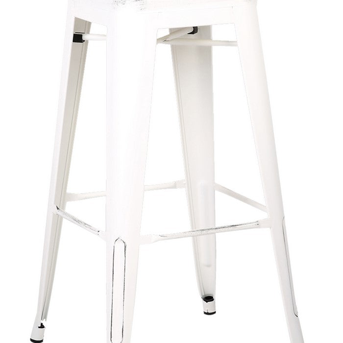Square Wooden Counter Stool with Metal Peg Legs, Set of 2, Distressed White