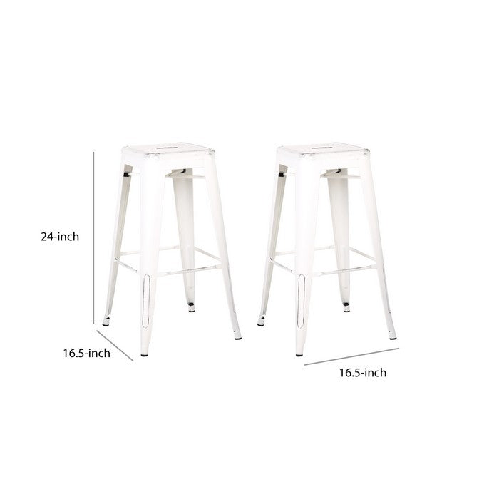 Square Wooden Counter Stool with Metal Peg Legs, Set of 2, Distressed White