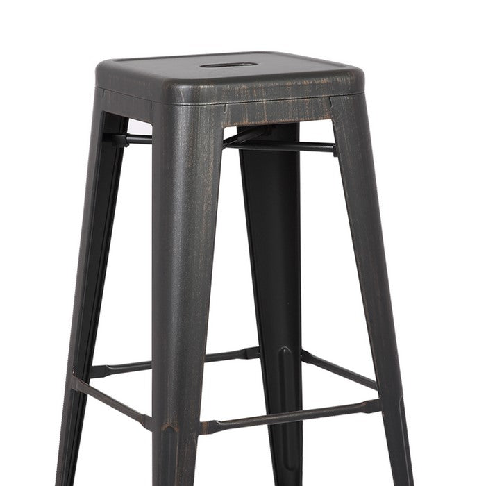Square Wooden Barstool with Metal Peg Legs, Set of 2, Distressed Black