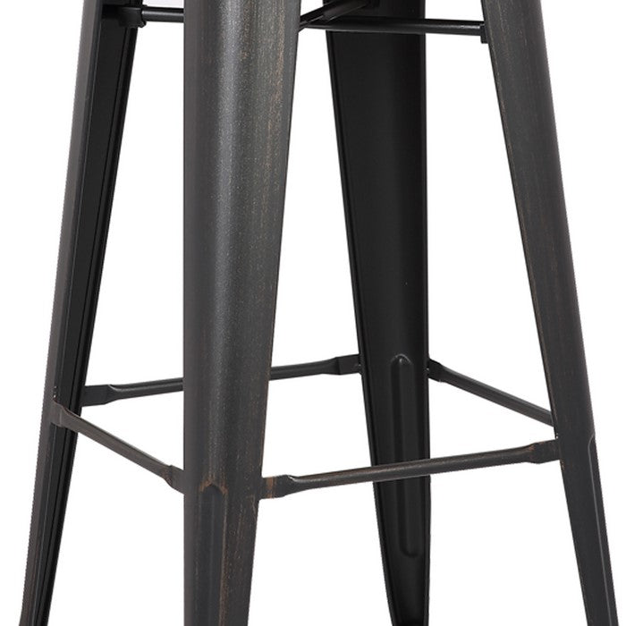 Square Wooden Barstool with Metal Peg Legs, Set of 2, Distressed Black