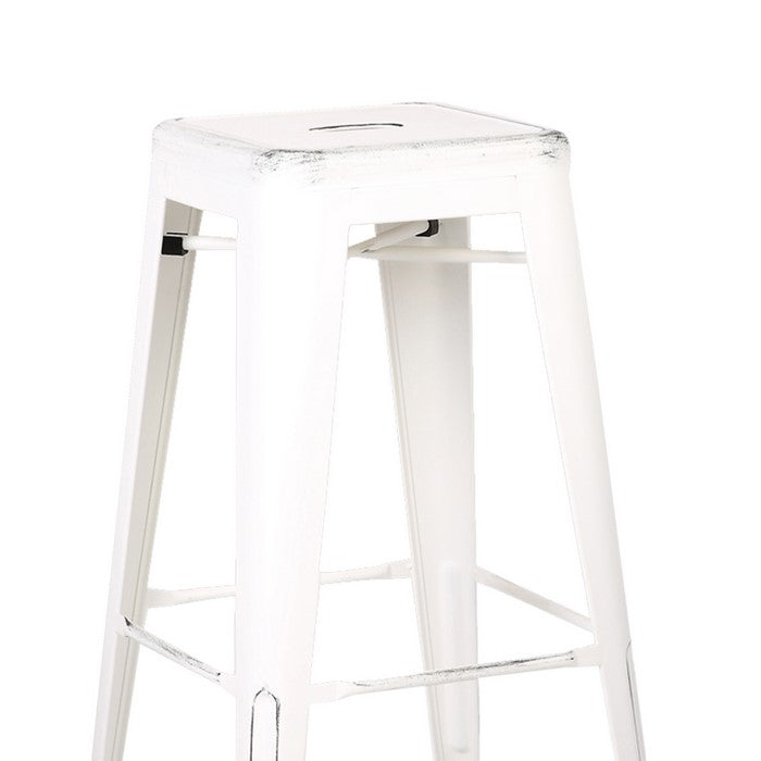 Square Wooden Barstool with Metal Peg Legs, Set of 2, Distressed White