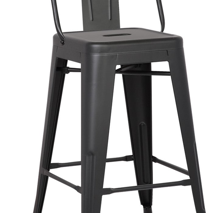 Bucket Back Metal Frame Counter Stool, Set of 2, Matte Black