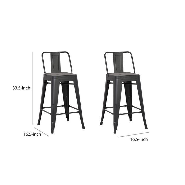 Bucket Back Metal Frame Counter Stool, Set of 2, Matte Black