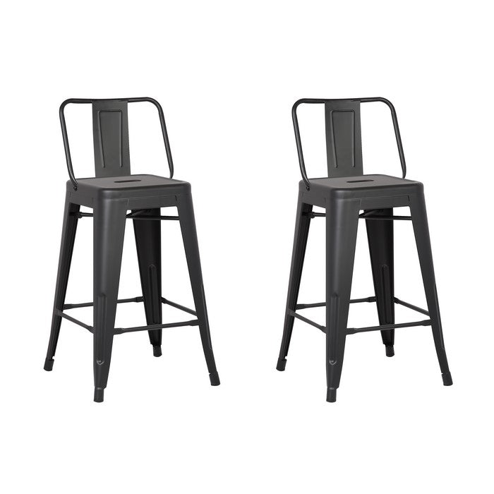 Bucket Back Metal Frame Counter Stool, Set of 2, Matte Black