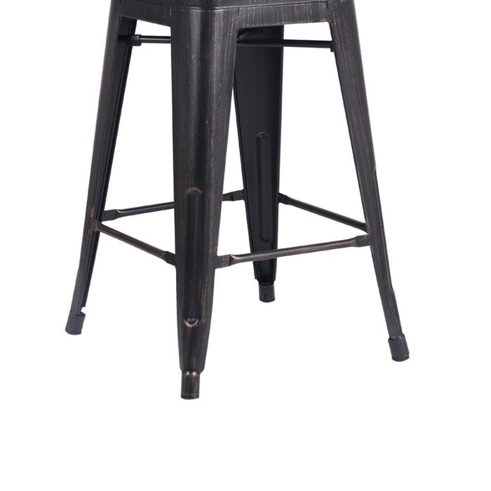 Bucket Back Metal Frame Counter Stool, Set of 2, Distressed Black