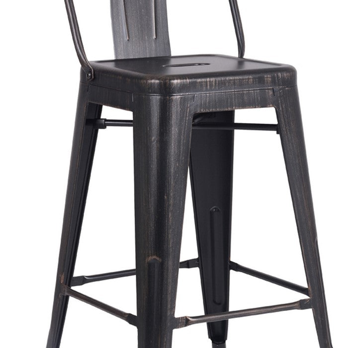 Bucket Back Metal Frame Counter Stool, Set of 2, Distressed Black