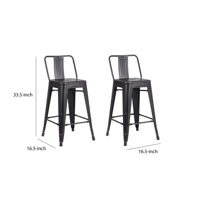 Bucket Back Metal Frame Counter Stool, Set of 2, Distressed Black