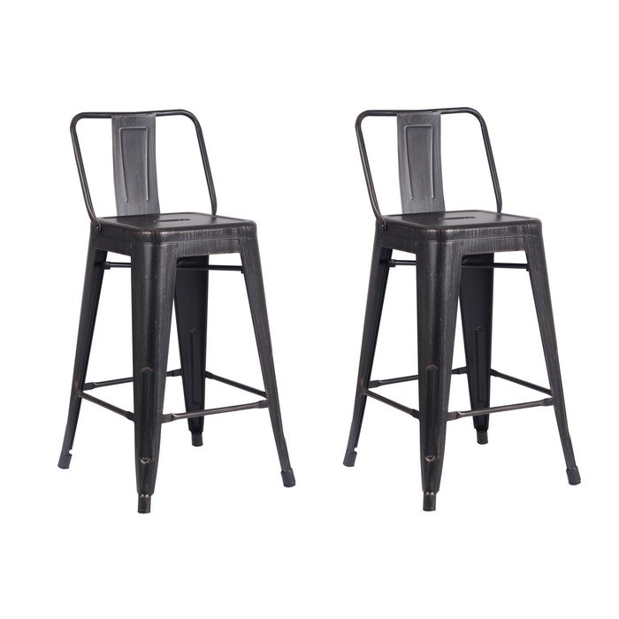 Bucket Back Metal Frame Counter Stool, Set of 2, Distressed Black