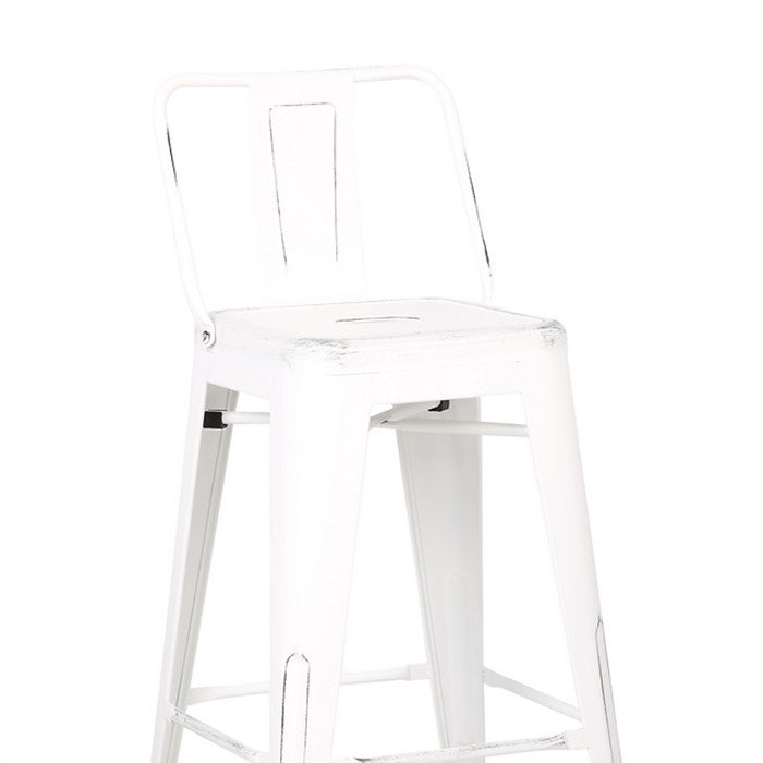 Bucket Back Metal Frame Counter Stool, Set of 2, Distressed White