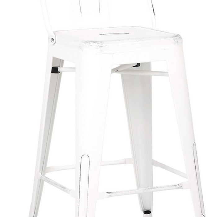 Bucket Back Metal Frame Counter Stool, Set of 2, Distressed White