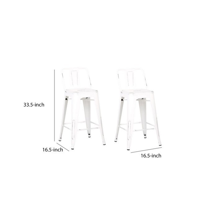 Bucket Back Metal Frame Counter Stool, Set of 2, Distressed White