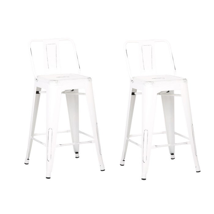 Bucket Back Metal Frame Counter Stool, Set of 2, Distressed White