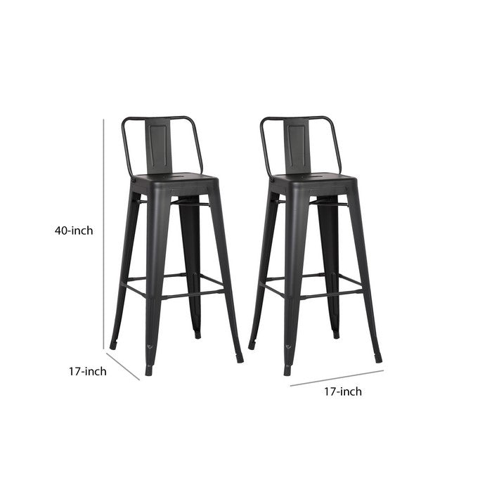 Bucket Back Metal Frame Barstool, Set of 2, Matte Black