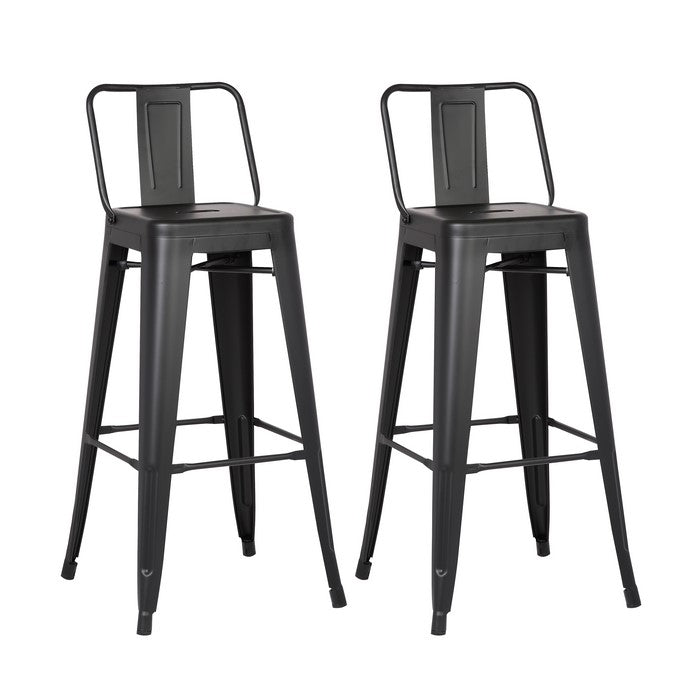 Bucket Back Metal Frame Barstool, Set of 2, Matte Black
