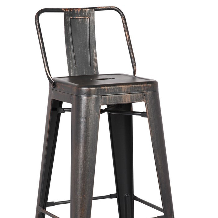 Bucket Back Metal Frame Barstool, Set of 2, Distressed Black