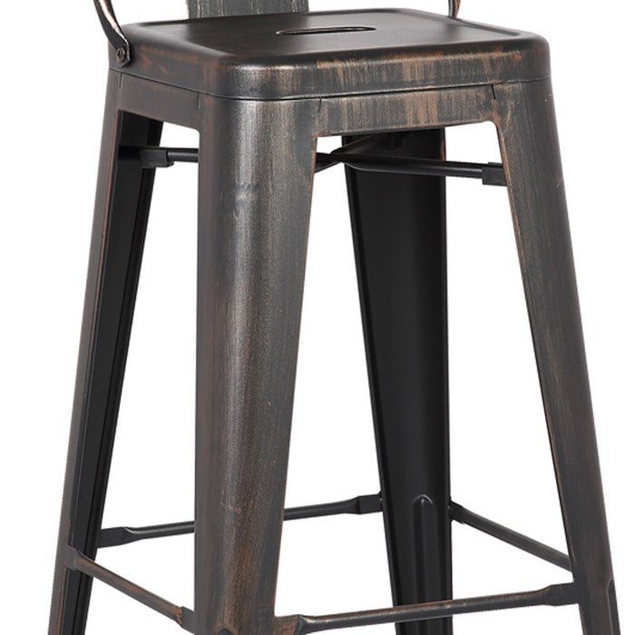Bucket Back Metal Frame Barstool, Set of 2, Distressed Black