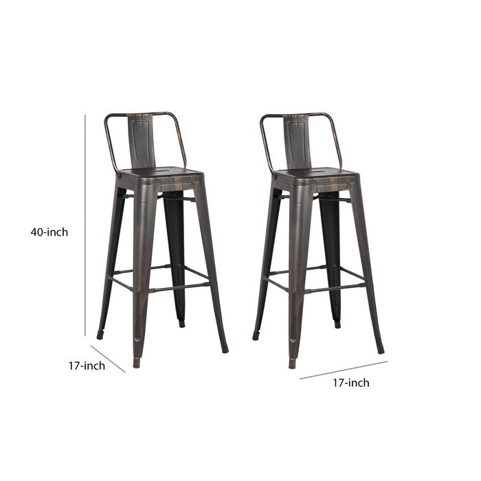 Bucket Back Metal Frame Barstool, Set of 2, Distressed Black