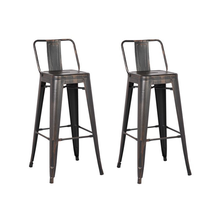 Bucket Back Metal Frame Barstool, Set of 2, Distressed Black