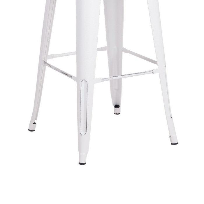 Bucket Back Metal Frame Barstool, Set of 2, Distressed White