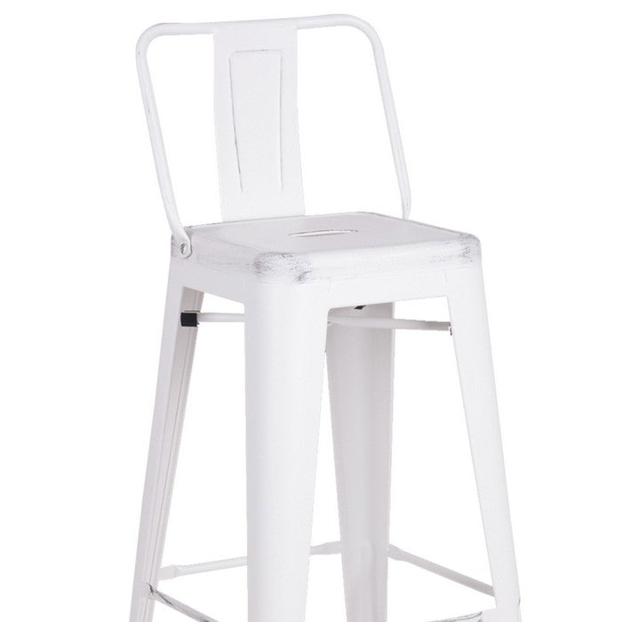 Bucket Back Metal Frame Barstool, Set of 2, Distressed White