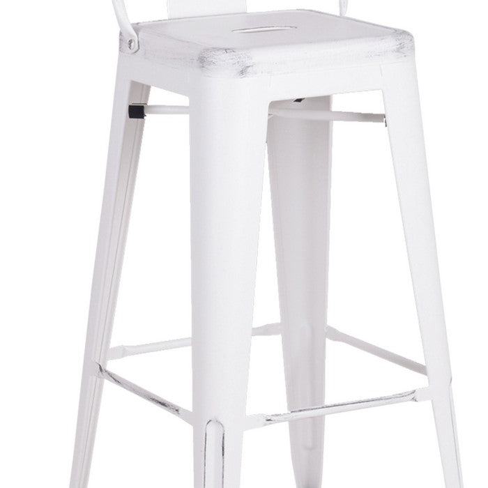 Bucket Back Metal Frame Barstool, Set of 2, Distressed White