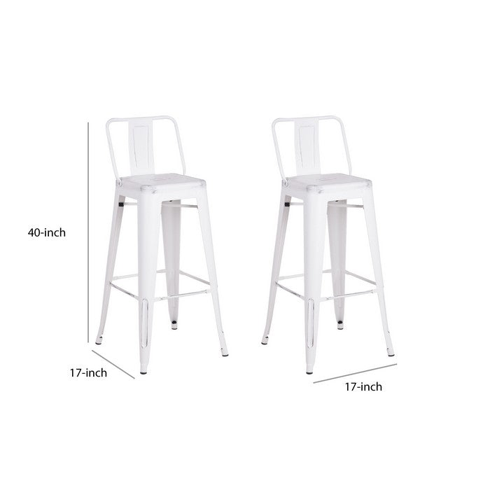 Bucket Back Metal Frame Barstool, Set of 2, Distressed White