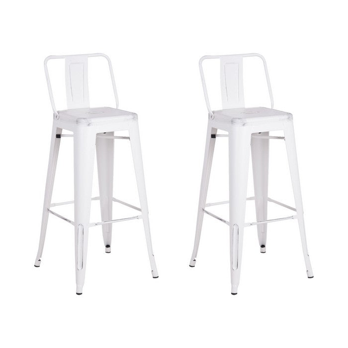 Bucket Back Metal Frame Barstool, Set of 2, Distressed White