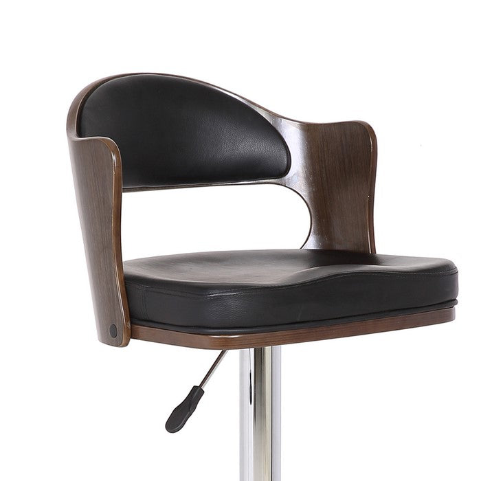 Bucket Seat Leatherette Barstool with Adjustable Height, Silver and Black