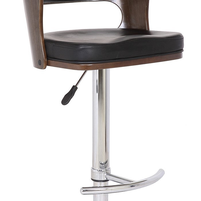 Bucket Seat Leatherette Barstool with Adjustable Height, Silver and Black