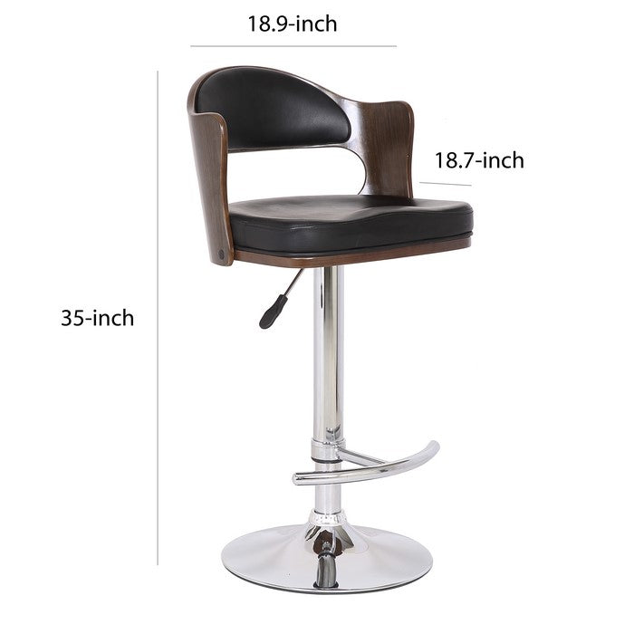 Bucket Seat Leatherette Barstool with Adjustable Height, Silver and Black