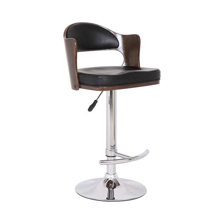 Bucket Seat Leatherette Barstool with Adjustable Height, Silver and Black