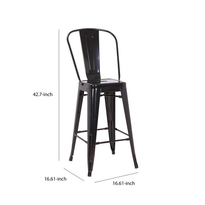 Metal Frame Dining Chair with Vertical Slat, Set of 2, Black