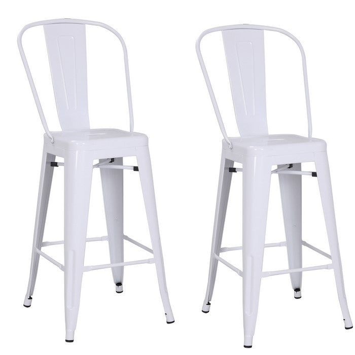 Metal Frame Chair with Vertical Slat, Set of 2, White