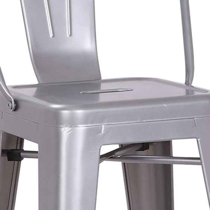 Metal Frame Dining Chair with Vertical Slat, Set of 2, Gray