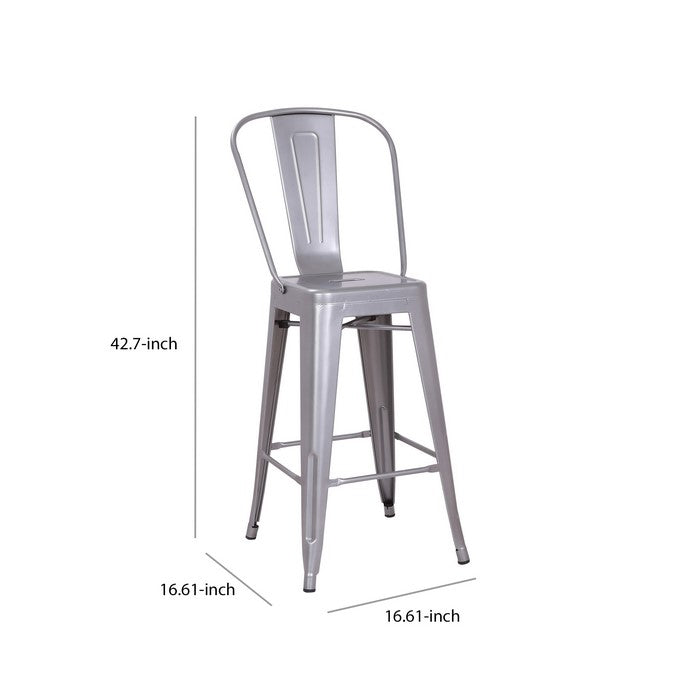 Metal Frame Dining Chair with Vertical Slat, Set of 2, Gray