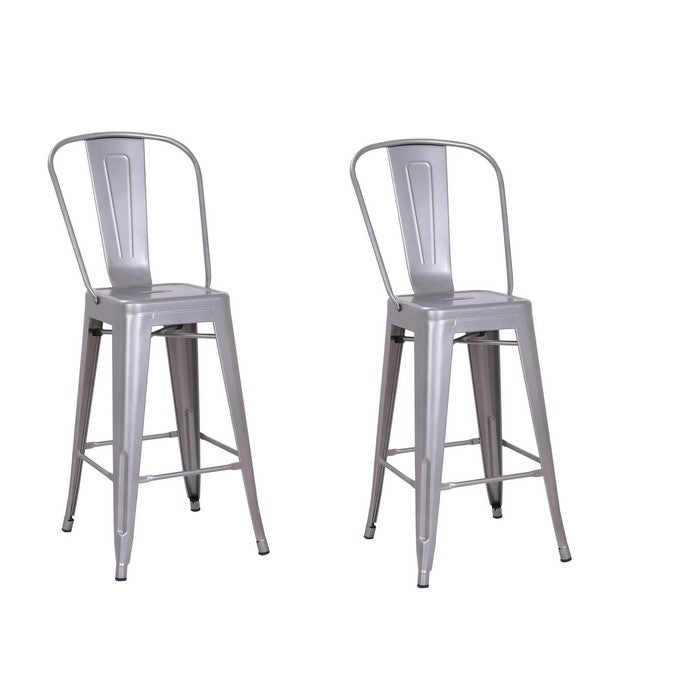 Metal Frame Dining Chair with Vertical Slat, Set of 2, Gray