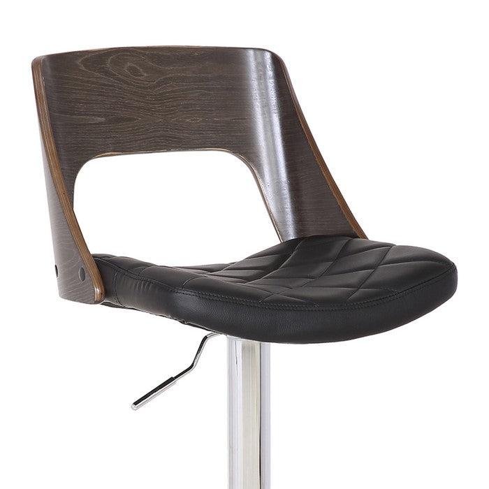 Bucket Seat Leatherette Barstool with Adjustable Height, Brown and Chrome