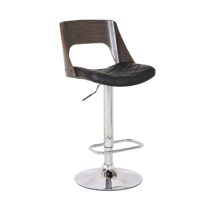 Bucket Seat Leatherette Barstool with Adjustable Height, Brown and Chrome